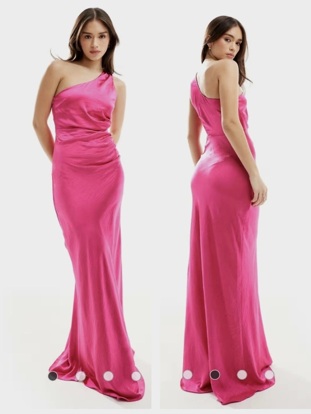 Six Stories Bridesmaid one shoulder satin maxi dress in fuchsia pink Size 10